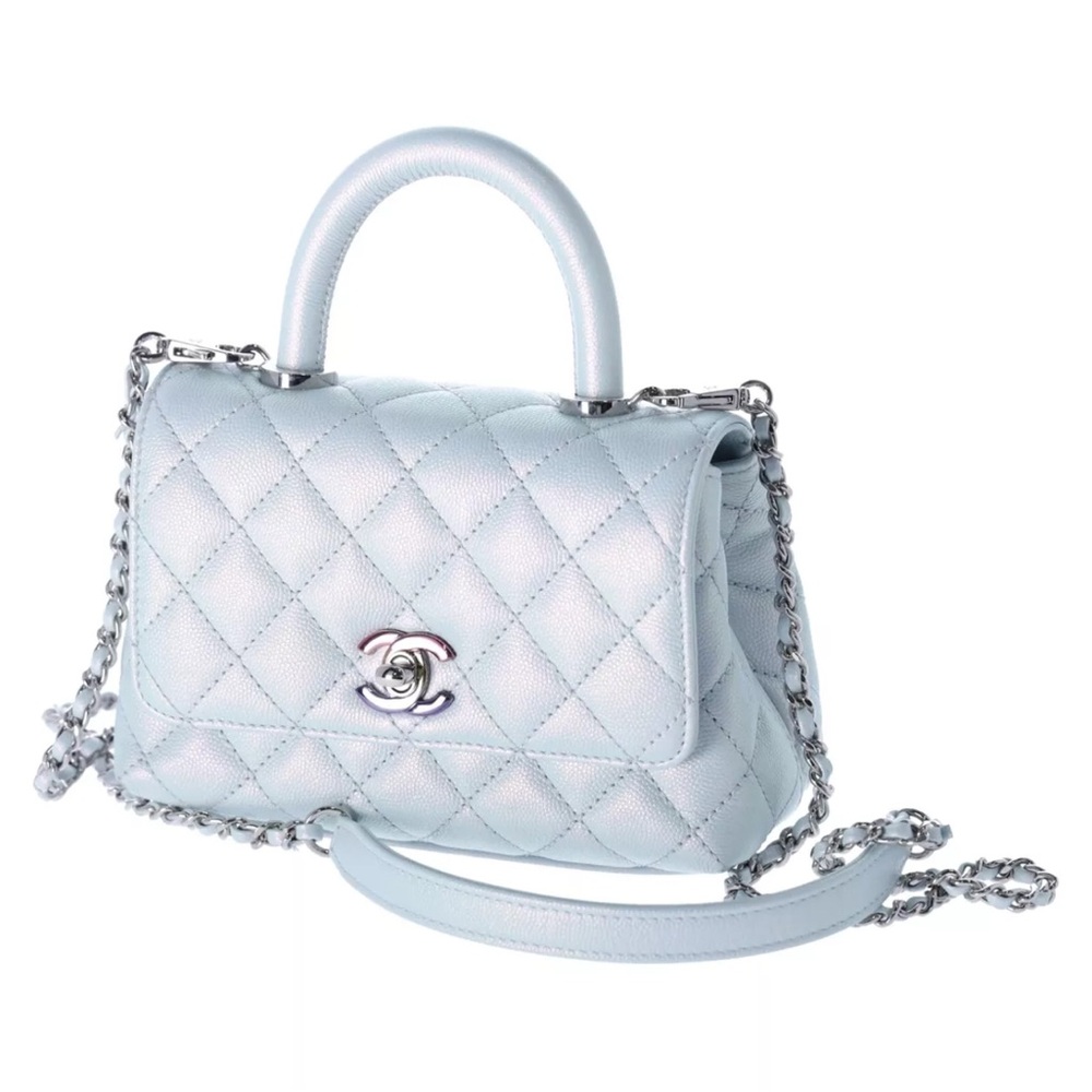 Chanel Coco Handle Bag Quilted Caviar Extra Mini Iridescent Blue Rainbow HW - Picture 2 of 9